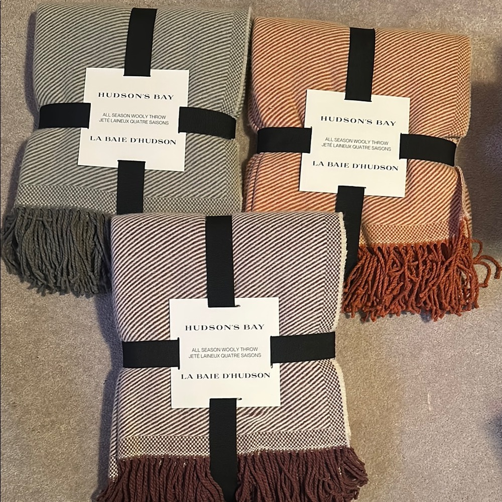 3 Hudson’s Bay all season wooly throw blanket collection